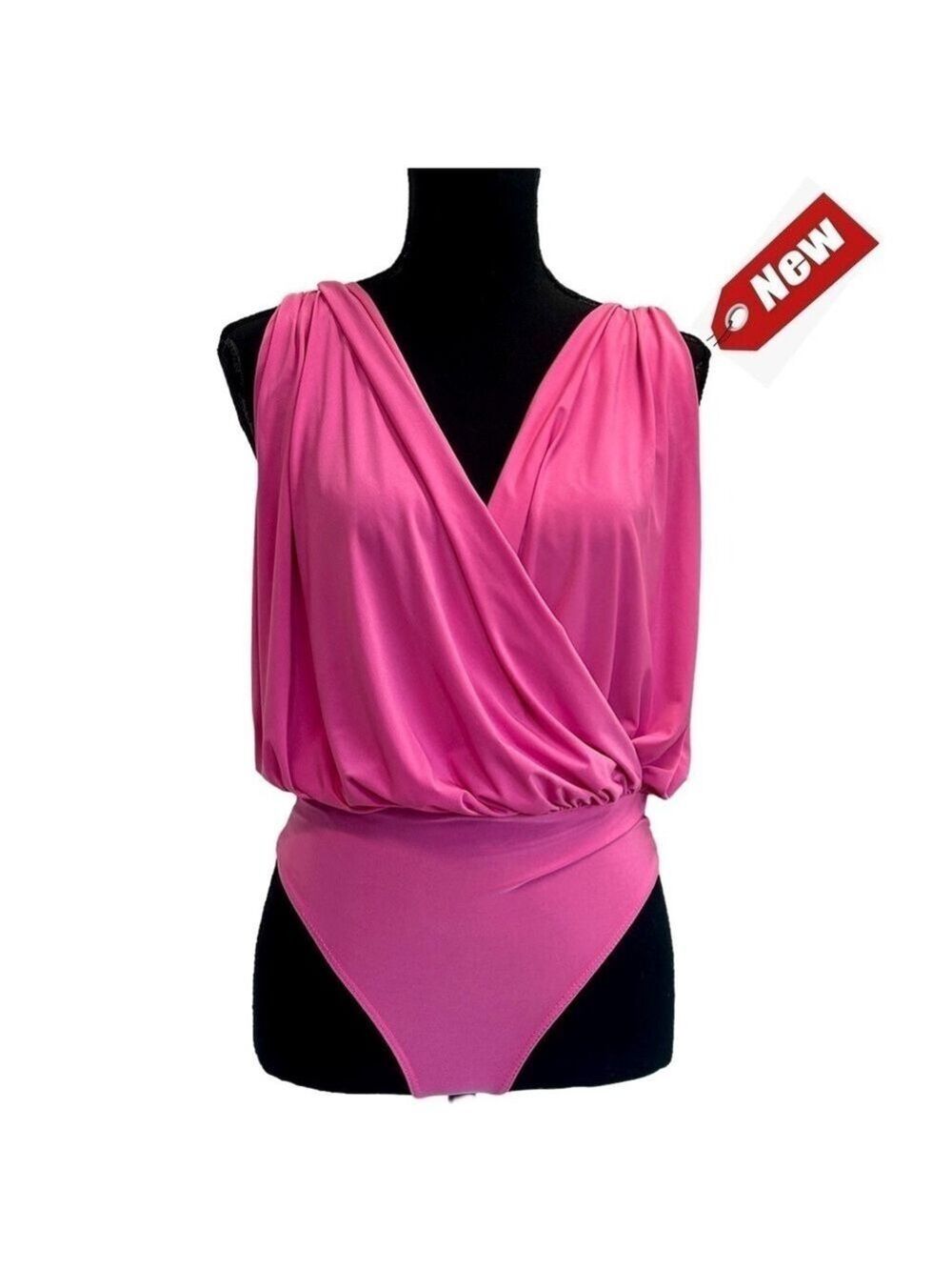 21 Saints pink sleeveless wrap V-neck ruched draped bodysuit stretchy spandex M